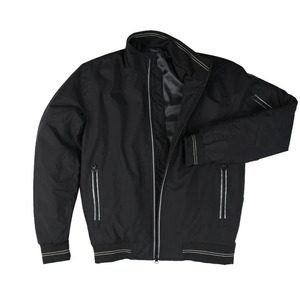 Chaqueta Bomber Negra para Hombre, Cuello Alto, Cierre de Cremallera, Resistente al Viento, Informal, de Poliéster, para Otoño - Product Image 1