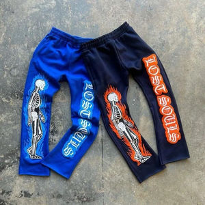 Pantalones de chándal acampanados ligeros de diseño personalizado High Street 2026 para hombre, con estampado apilado y tejido, de cintura media - Product Image 1