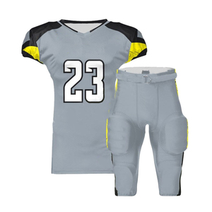 American Football Uniform Set Sublimated Jersey <b>Padded</b> <b>Pants</b> Moisture Wicking Breathable Short Sleeve V-Neck Gray Yellow Black - Product Image 1