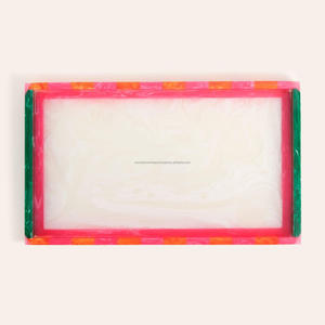 <b>Epoxy</b> Resin Serving Tray square with coaster Glitter Design White Resin Serving Tray Breakfast Serving Used - Product Image 3