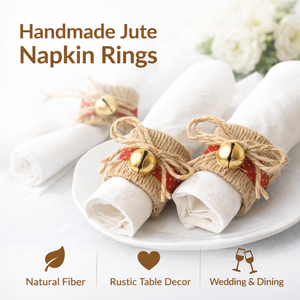 Handmade Jute Napkin <b>Rings</b> Rustic Table Decor Natural Fiber | Napkin Holder with Bell Dining Table Accessories Wedding Decor - Product Image 5