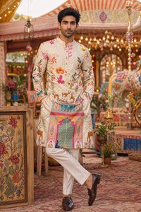 AARIKA TEXTILE Luxury Pure Silk Quick Dry <b>Kurta</b> Set Heavy Crochet Sequence Work Digital Print Traditional Festive Wedding <b>Mens</b> - Product Image 3