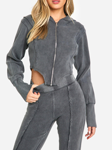 Hot New Design OEM Winter Lace Solid Embroidered Zip-Up Hoodie Stacked Baggy Pants Set Women's Vintage <b>Tracksuit</b> Sweatsuit - Product Image 4