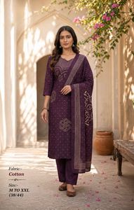 Designer Beautiful Bandhani Print With Intricate Neck Detailing Premium Cotton <b>Kurti</b> With Pant And Dupatta Set - Product Image 4
