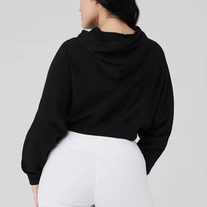 Vente en gros de sweats à capuche courts pour femmes, personnalisables avec logo, en polaire à manches longues, style streetwear - Product Image 2