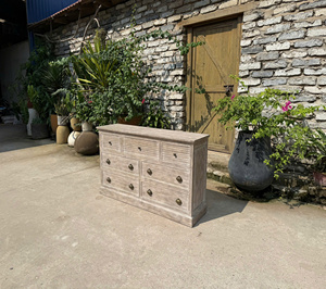 Chair Walnut Solid Wood 5 Drawer Dresser <b>Rustic</b> Storage <b>Cabinet</b> Brown Wooden Chest for Bedroom Living Room Viet Nam - Product Image 1