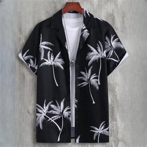 Nouvelle chemise d'été pour homme à col mandarin, manches courtes, boutonnée, motif uni, design décontracté de plage, 100% polyester, séchage rapide - Product Image 4