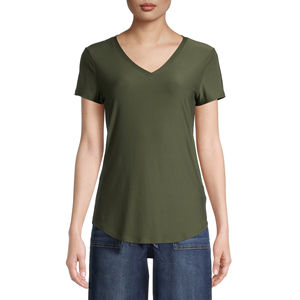 T-shirt en coton de haute qualité pour femmes, col en V, respirant, imprimé uni, décontracté, manches courtes pour le sport et la remise en forme - Product Image 1