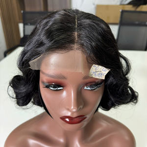 Prix de gros 100% brut vierge vietnamien humain dentelle courte perruque trame bouncy curl couleur noire Super Double Drawn Extensions de cheveux - Product Image 3