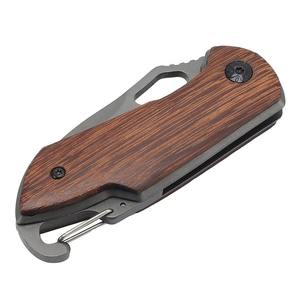 Couteau de poche pliable personnalisé pour le camping, avec mousqueton, manche en bois revêtu de titane, lame en acier inoxydable - Product Image 5