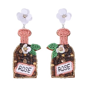 Pendientes de cuentas doradas estilo europeo-americano con diseño de rosa blanca, venta al por mayor, accesorios de vestir bohemios occidentales. - Product Image 3