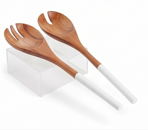 Ensemble cuillère et fourchette à salade en bois avec manche en céramique, design minimaliste, compatible lave-vaisselle, pour la cuisine, la restauration et les fêtes - Product Image 1