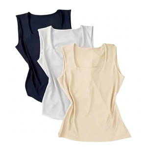 Camiseta sin mangas personalizada de color sólido, crema, blanco, negro, cuello cuadrado, de secado rápido, transpirable, informal, teñida, de corte ajustado, para mujer. - Product Image 1