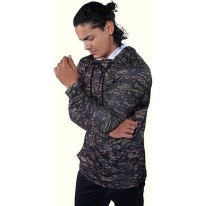 Sweat à capuche camouflage délavé pour homme, mélange coton et polyester, effet vintage, cordon de serrage, poche kangourou, haut décontracté - Product Image 2