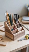 Organisateur de bureau en bois fait main le plus vendu, porte-stylo et support de téléphone pour le bureau, la maison, l'école et l'étude, en promotion