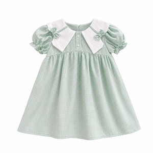 Girls <b>Mint</b> Green Peter Pan Collar Puff Sleeve <b>Dress</b> | Elegant Cotton Party <b>Dress</b> - Product Image 1