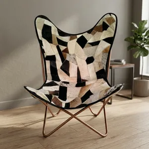 Modern Patchwork Butterfly <b>Chair</b> Metal Legs Handmade Midcentury Living Room Furniture - Product Image 3
