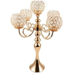 Candélabre en métal doré moderne avec bol en cristal, centre de table romantique pour mariage, support de bougies à 3 bras pour événements - Product Image 5
