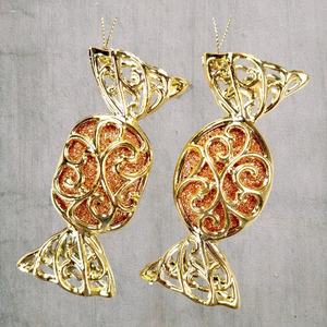 Décoration de Noël et du Nouvel An, cuivre plaqué or brillant, cuivre rouge, champagne, mauve, paillettes acryliques, filigrane 2D, ornement de bonbons - Product Image 3