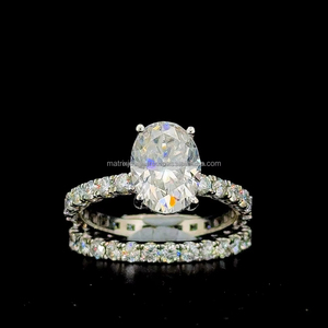 925 Silver <b>Moissanite</b> Jewelry <b>Ring</b> <b>Oval</b> Brilliant Cut 5ct 12x10mm <b>Moissanite</b> Diamond <b>Engagement</b> <b>Ring</b> And Band Sets - Product Image 1