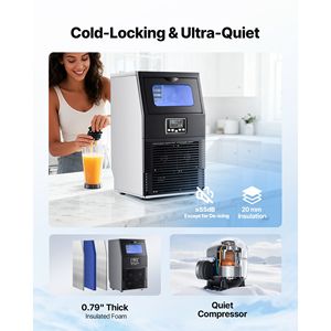 Macchina per il Ghiaccio Commerciale da Cucina in Acciaio Inossidabile, da Banco, 90 Libbre/24h, 12 Libbre di Capacità di Stoccaggio, 32 Cubetti per Ciclo - Product Image 6