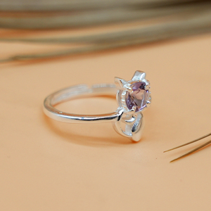 Bague ajustable en argent sterling avec améthyste naturelle, motif chat, faite à la main, de luxe, haute qualité, pour anniversaire et mariage – Meilleure vente - Product Image 2