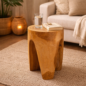 ARTERRA - Taburete de Tres Patas de Raíz de Teca Moderno y Artesanal de Lujo para Uso en Hoteles y Apartamentos - Product Image 3