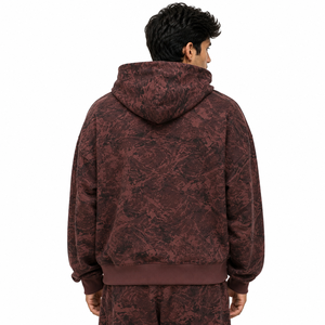 Brown Printed Men <b>Hoodies</b> French Terry Half <b>Zip</b> Oversized Drop Shoulder Kangaroo <b>Pocket</b> Casual Wear Autumn Style ODM Factory - Product Image 2