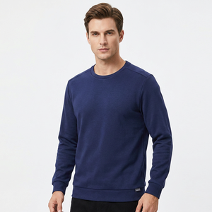 Sudadera de Cuello Redondo Azul Marino para Hombre, Corte Regular, Tejido de Punto, Color Sólido, Informal, Manga Larga - Product Image 6