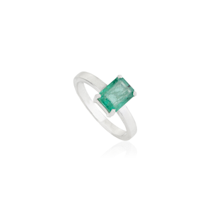 Solid 925 Sterling <b>Silver</b> 8x6 mm Octagon <b>Emerald</b> Gemstone Prong Set May Birthstone <b>Ring</b> For Women's - Product Image 3
