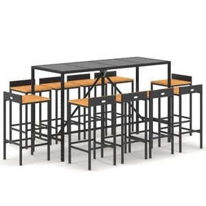 Ensemble de bar de jardin en rotin PE noir avec acier thermolaqué et verre trempé, mobilier d'extérieur haut de gamme - Product Image 2