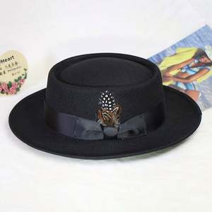 Sombreros Pork Pie en Oferta, Sombreros de Jazz Casuales Británicos de Moda para Hombre y Mujer con Pluma, Sombrero Fedora de Ala Corta - Product Image 3