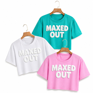Customizable Puff Printing High Quality Summer Breathable <b>Cotton</b> women's shirt Cropped T-Shirts Fashion Wear Custom Color Logo - Product Image 1