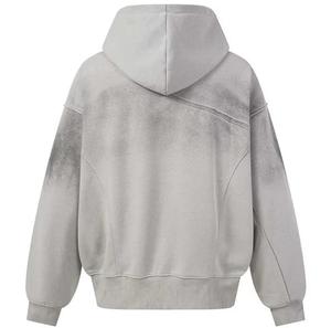 Sweat-shirt unisexe noir à capuche zippé, coupe classique, couleur unie, en molleton bouclette tricoté, manches longues, anti-plis, manches raglan - Product Image 6
