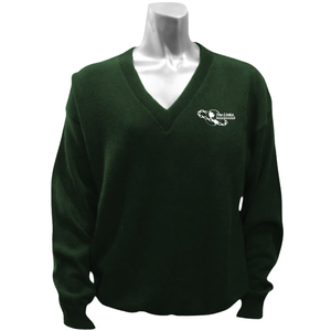 Pull en maille col en V The Links vert forêt pour femme, avec nom d'organisation, vêtement décontracté, uniforme, personnalisable avec logo - Product Image 1