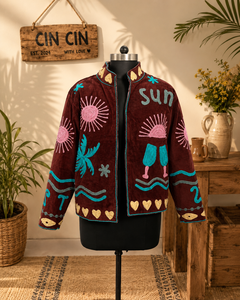 เสื้อแจ็คเก็ตคอร์ดูรอยสำหรับผู้หญิง ยี่ห้อซินซิน ปักลายต้นปาล์มด้วยมือ แขนยาว ปิดด้วยซิป สไตล์วันหยุดฤดูร้อน - Product Image 1