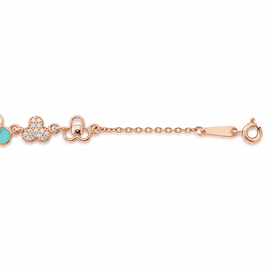 สร้อยข้อมือทอง 18k ลายโคลเวอร์ ประดับด้วยเทอร์ควอยซ์เคลือบสีและเพชรคิวบิกเซอร์โคเนีย ขัดเงาอย่างดี เครื่องประดับแฟชั่นสำหรับผู้หญิง สวมใส่ได้ทุกวัน - Product Image 4