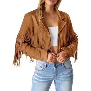 Veste en daim de chèvre véritable à franges pour femme, style western cowgirl, manteau à pompons, style bohème, vêtement d'extérieur vintage en daim - Product Image 5