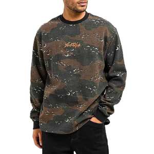 T-shirt homme en maille gaufrée unie, col rond, manches longues, coupe oversize, 320 g/m², style streetwear - Product Image 4