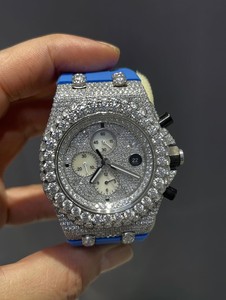 Reloj Cronógrafo Iced Out con Moissanita, Acero Inoxidable, Mecánico, Esfera Analógica, Correa de 20mm, Cierre de Pulsera, Lujo, Estilo Hip Hop - Product Image 1