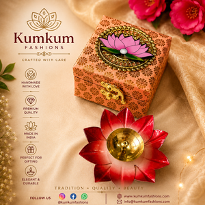 Indian Handmade Wooden <b>Gift</b> <b>Box</b> with Lotus Brass Diya Diwali & Christmas Housewarming Wedding Return <b>Gifts</b> Festive Party Favors - Product Image 2