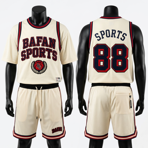 <b>100</b>% cotton T-<b>shirt</b> for men loose fit Premium 180 GSM <b>Polyester</b> Mesh Baseball Jersey And Shorts Set Cream Red Navy Embroidered - Product Image 1