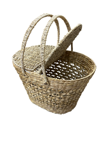 Handwoven Eco-Friendly Vintage Water Hyacinth Picnic <b>Basket</b> <b>Lid</b> Double Handles Oval Wicker Storage Hamper for Home Decoration - Product Image 4