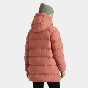 Veste matelassée rose à capuche avec fermeture éclair et poches avant, coupe longue décontractée, coupe ample, coupe-vent, épaisse et matelassée pour l'hiver - Product Image 6