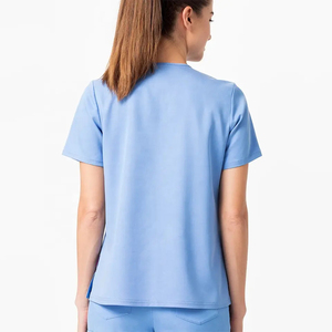 Haut de blouse médicale bleu clair à col en V pour femme avec poche avant, ensemble uniforme d'hôpital - Product Image 5