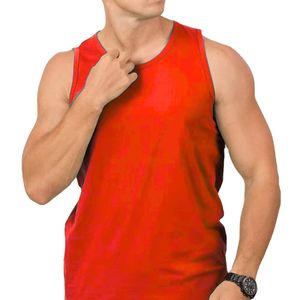 Camiseta sin mangas roja para hombre, camiseta muscular transpirable de algodón para entrenamiento en gimnasio, entrenamiento físico, ropa informal de verano - Product Image 1