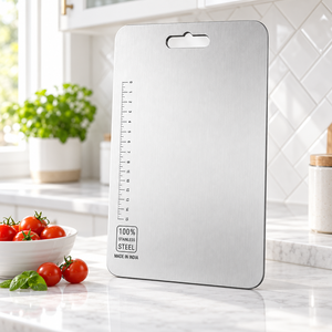 Planche à découper en acier inoxydable, bloc de découpe 360 x 250 x 1 mm, robuste, réutilisable, pour la préparation culinaire - Product Image 2