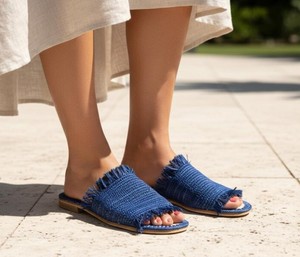 Natural Raffia Women's Flat Sandals Outdoor for Handmade Lightweight Anti-Slippery Breathable - Product Image 1