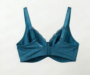 Soutien-gorge à armatures pour femme, vert sarcelle, bonnet complet, sans couture, avec bordure en dentelle, bretelles réglables, fermeture dos en Y, pour usage quotidien - Product Image 2