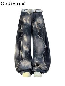 Jeans Rectos de Cintura Alta con Bordado Distintivo, Estilo Harajuku, Transpirables y Holgados para Mujer, Moda Urbana, Verano 2025 - Product Image 4